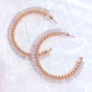 Gold Labradorite Beaded Hoop Earrings